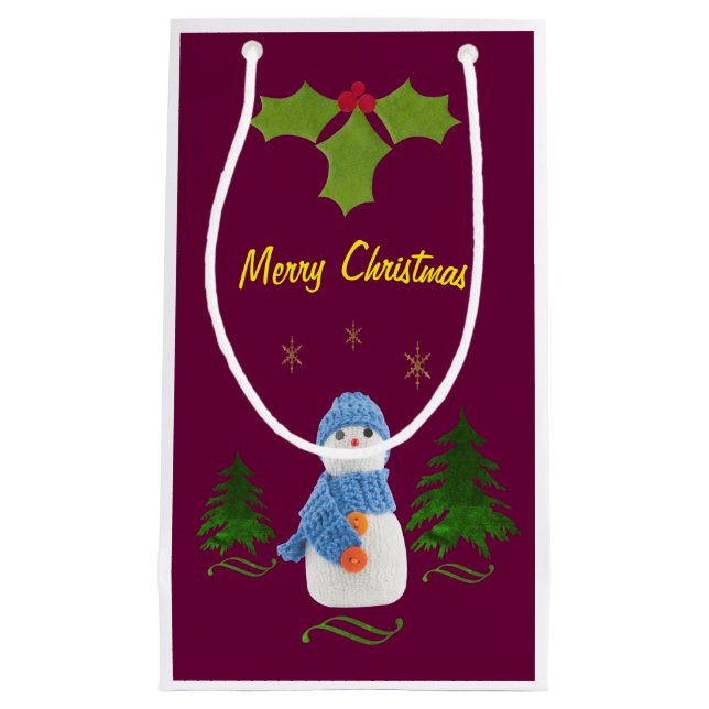 Personalise, Snowman, Christmas tree, twig Small Gift Bag (Front)