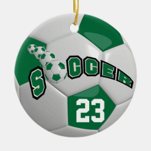 Personalise ⚽ Soccer Ball   Dark Green Ceramic Ornament