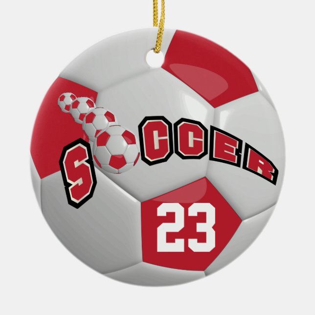Personalise Soccer Ball | Dark Red Ceramic Ornament (Front)