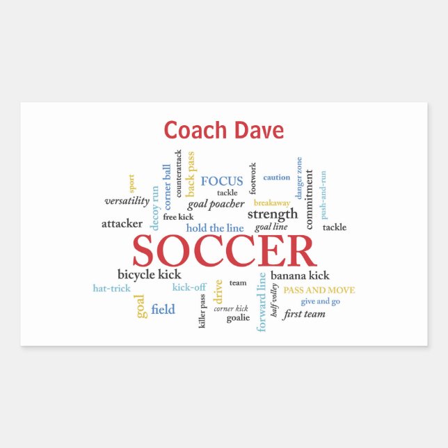 Personalise, Soccer Coach Thank You in Words Rectangular Sticker (Front)
