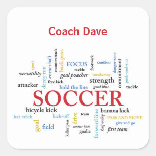 Personalise, Soccer Coach Thank You in Words Square Sticker