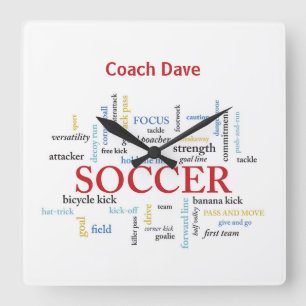 Personalise, Soccer Coach Thank You in Words Square Wall Clock