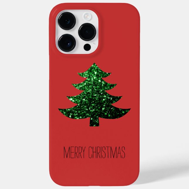 Personalise Sparkly Christmas tree green Red Case-Mate iPhone Case (Back)