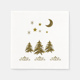 Personalise, Sparkly Christmas tree, moon, stars Napkin