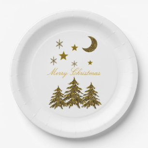 Personalise, Sparkly Christmas tree, moon, stars Paper Plate