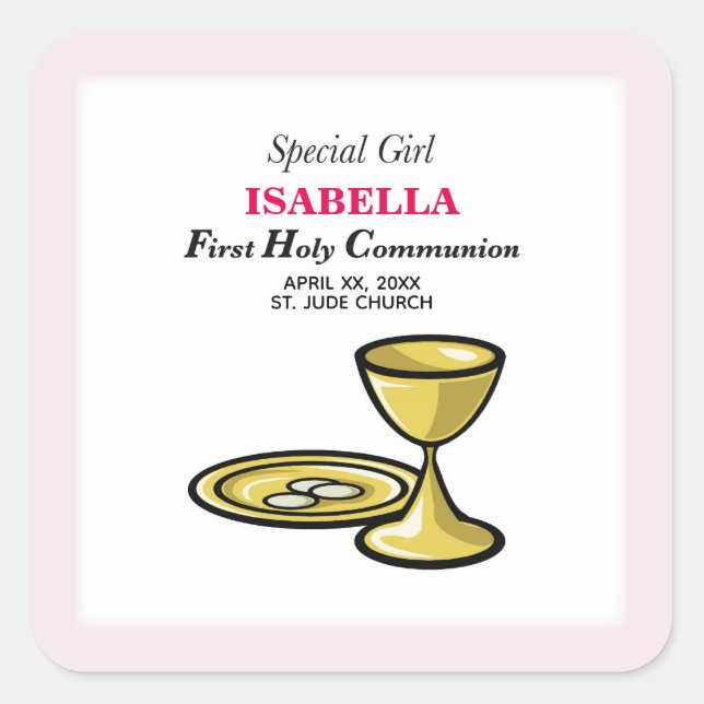 Personalise, Special Girl, First Communion Square Sticker (Front)