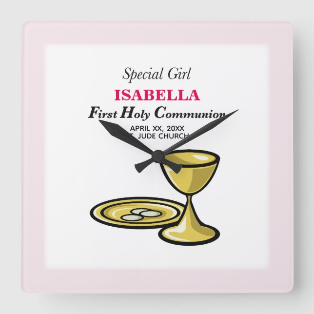 Personalise, Special Girl, First Communion Square Wall Clock (Front)