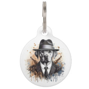 Personalise Splatter Art Gangster Dog in Suit Tie Pet Tag