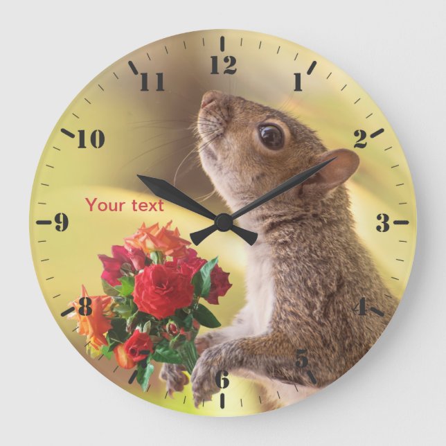 Personalise Squirrel with roses for You Large Clock (Front)