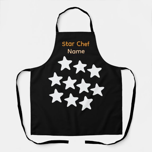 Personalise Star Chef Black Apron Black Straps (Front)