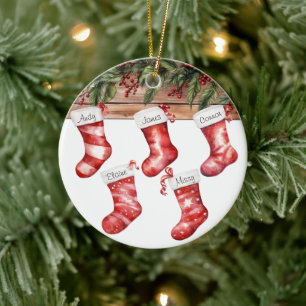 Personalise Stockings Large Family of 5 Christmas  Ceramic Ornament