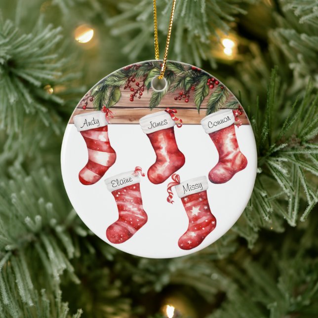Personalise Stockings Large Family of 5 Christmas  Ceramic Ornament (Tree)