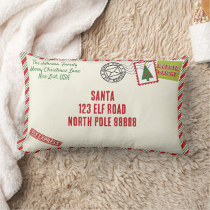 Personalise Striped Santa Letter Christmas Lumbar Cushion