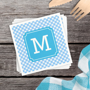 Personalise Stylish Baby Blue Gingham Monogram Napkin