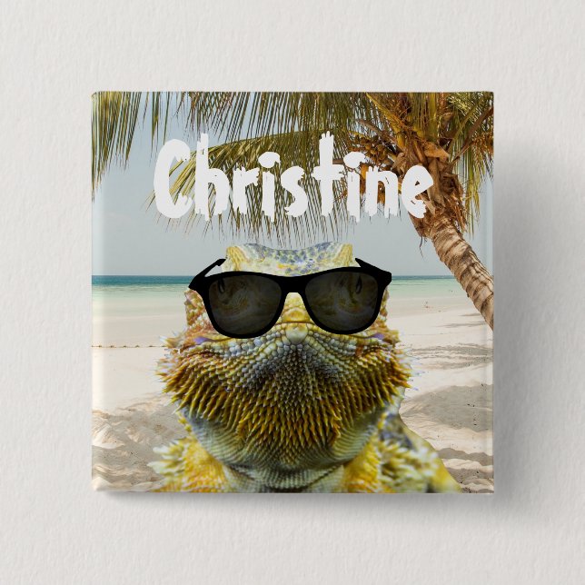 Personalise Summer Beach Fun 15 Cm Square Badge (Front)