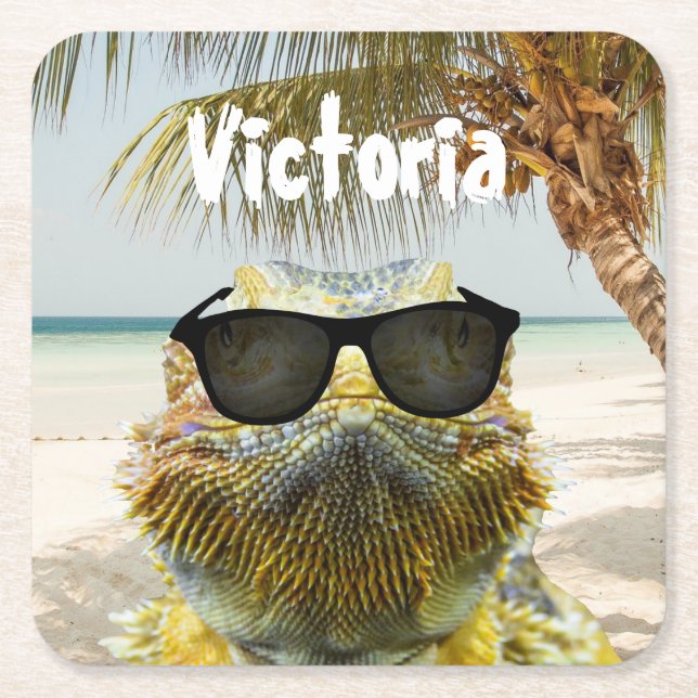 Personalise Summer Beach Fun Square Paper Coaster (Front)