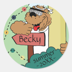 Personalise Summer Camp Bear Stickers Round