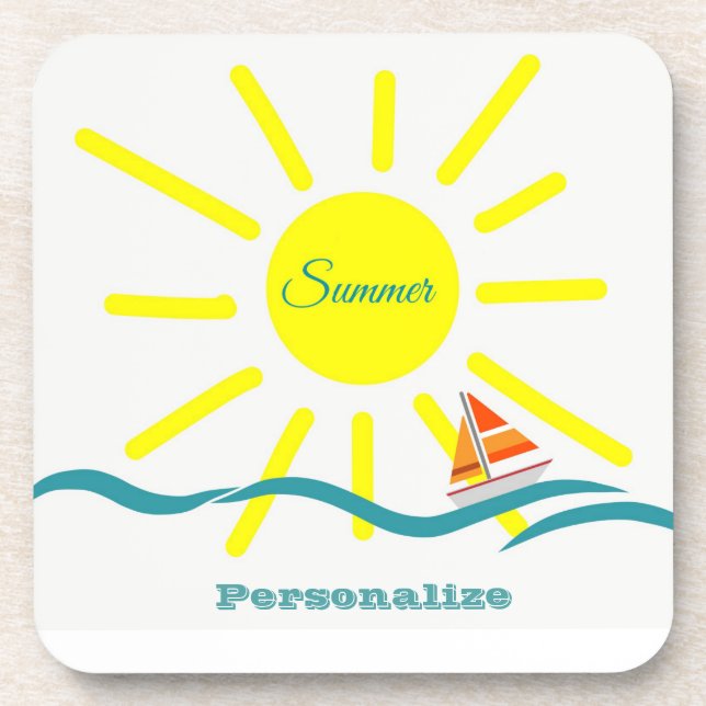 Personalise Summer Fun Sunshine Design Coaster (Front)
