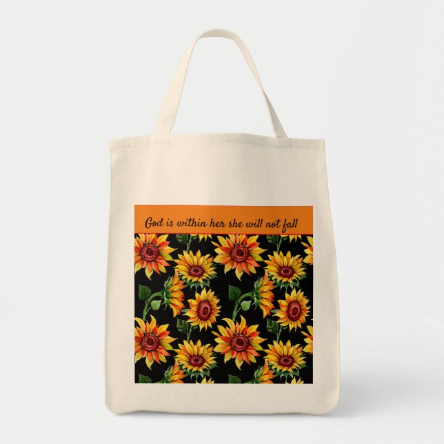 Personalise Sunflower Quote/Name Fall Tote Bag (Front)