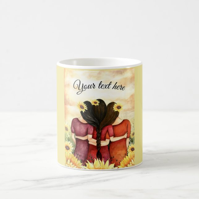 Personalise  Sunflower Three Best Friends Sisters Coffee Mug (Center)