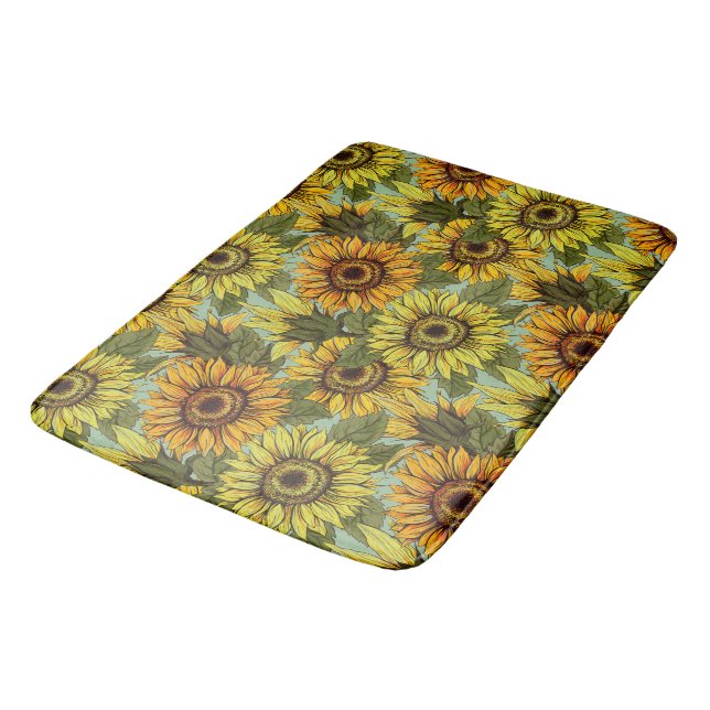 Personalise Sunflower with Foliage Sage Background Bath Mat (Angled)