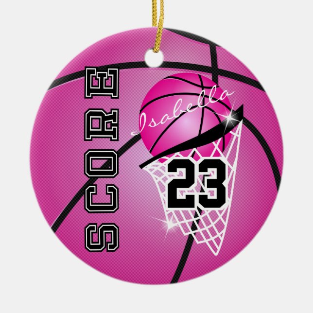 Personalise Superstar Basketball - Pink Ceramic Ornament (Front)