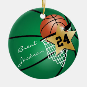 Personalise SuperStar Player Dark Green Basketball Ceramic Ornament