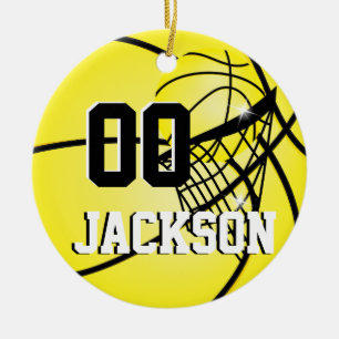 Personalise SuperStar Player Yellow Basketball Ceramic Ornament