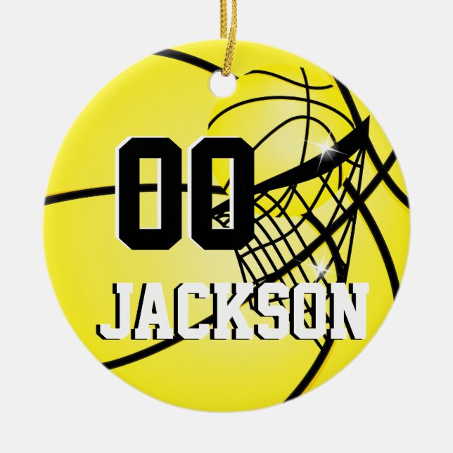 Personalise SuperStar Player Yellow Basketball Ceramic Ornament (Front)