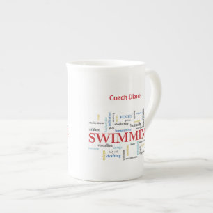 Personalise, Swimming Coach Thank You In Words Bone China Mug