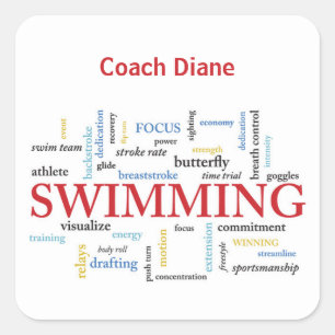 Personalise, Swimming Coach Thank You In Words Square Sticker