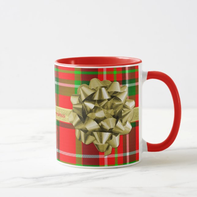 Personalise: Tartan Christmas Present and Ribbons Mug (Right)