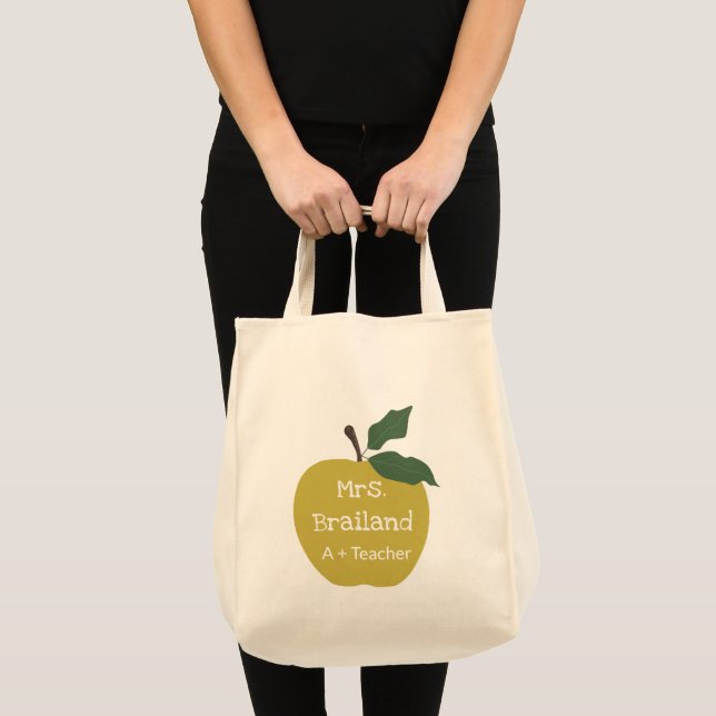 Personalise teacher gift apple  custom tote bag (Front (Product))
