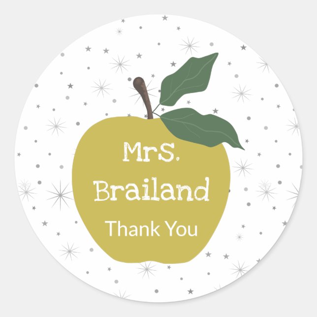 Personalise teacher name custom golden apple  classic round sticker (Front)