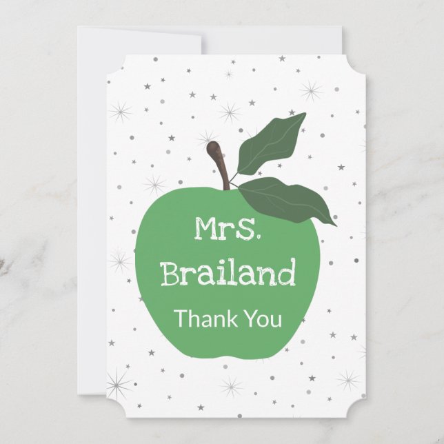 Personalise teacher name custom green apple card (Front)