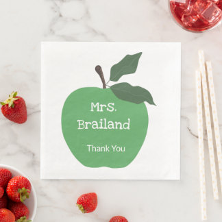 Personalise teacher name custom green apple napkin