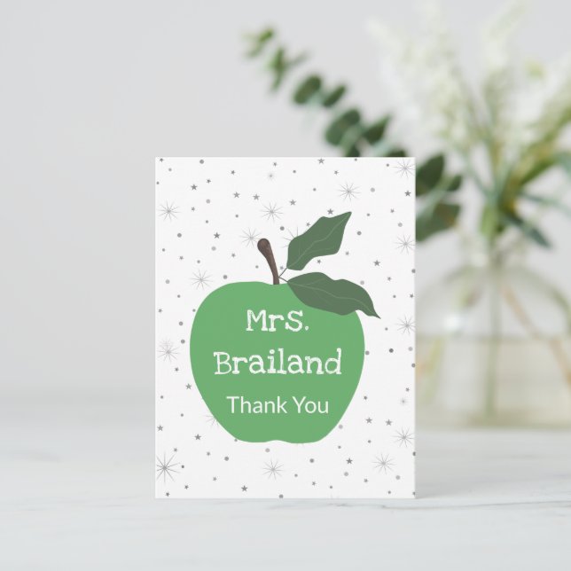 Personalise teacher name custom green apple postcard (Standing Front)