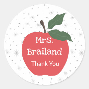 Personalise teacher name custom red apple classic round sticker