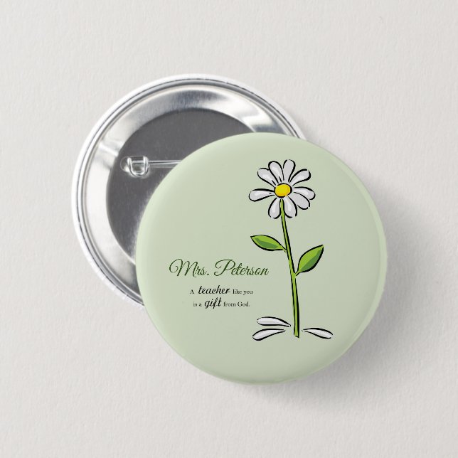 Personalise, Teacher Thank You, Religious Flower 6 Cm Round Badge (Front & Back)