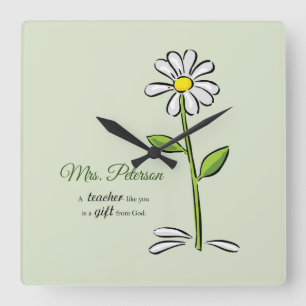 Personalise, Teacher Thank You, Religious Flower Square Wall Clock
