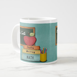 Personalise Teachers', Apple, Books and Pencils Large Coffee Mug