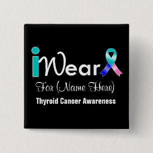 Personalise Teal Blue Pink Ribbon Thyroid Cancer 15 Cm Square Badge