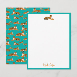 Personalise Teal Orange Jungle Tiger Script Card