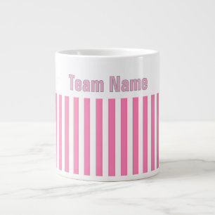 Personalise TEAM NAME Pink White Stripes Large Coffee Mug