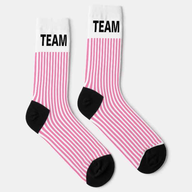 Personalise TEAM NAME Pink White Stripes   Socks (Right)