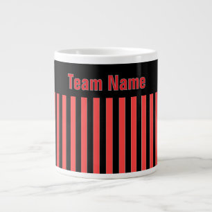 Personalise TEAM NAME Red Black Stripes Large Coffee Mug