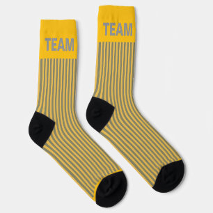 Personalise TEAM NAME Yellow Grey Stripe   Socks