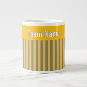 Personalise TEAM NAME Yellow White Stripes Large Coffee Mug