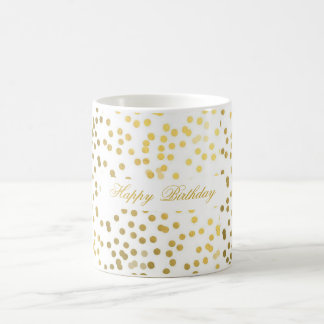 personalise text faux gold confetti happy birthday coffee mug