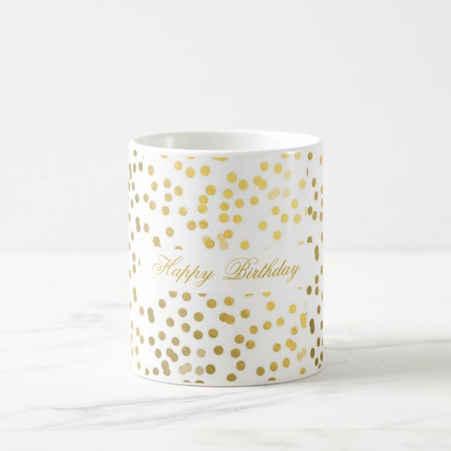 personalise text faux gold confetti happy birthday coffee mug (Center)